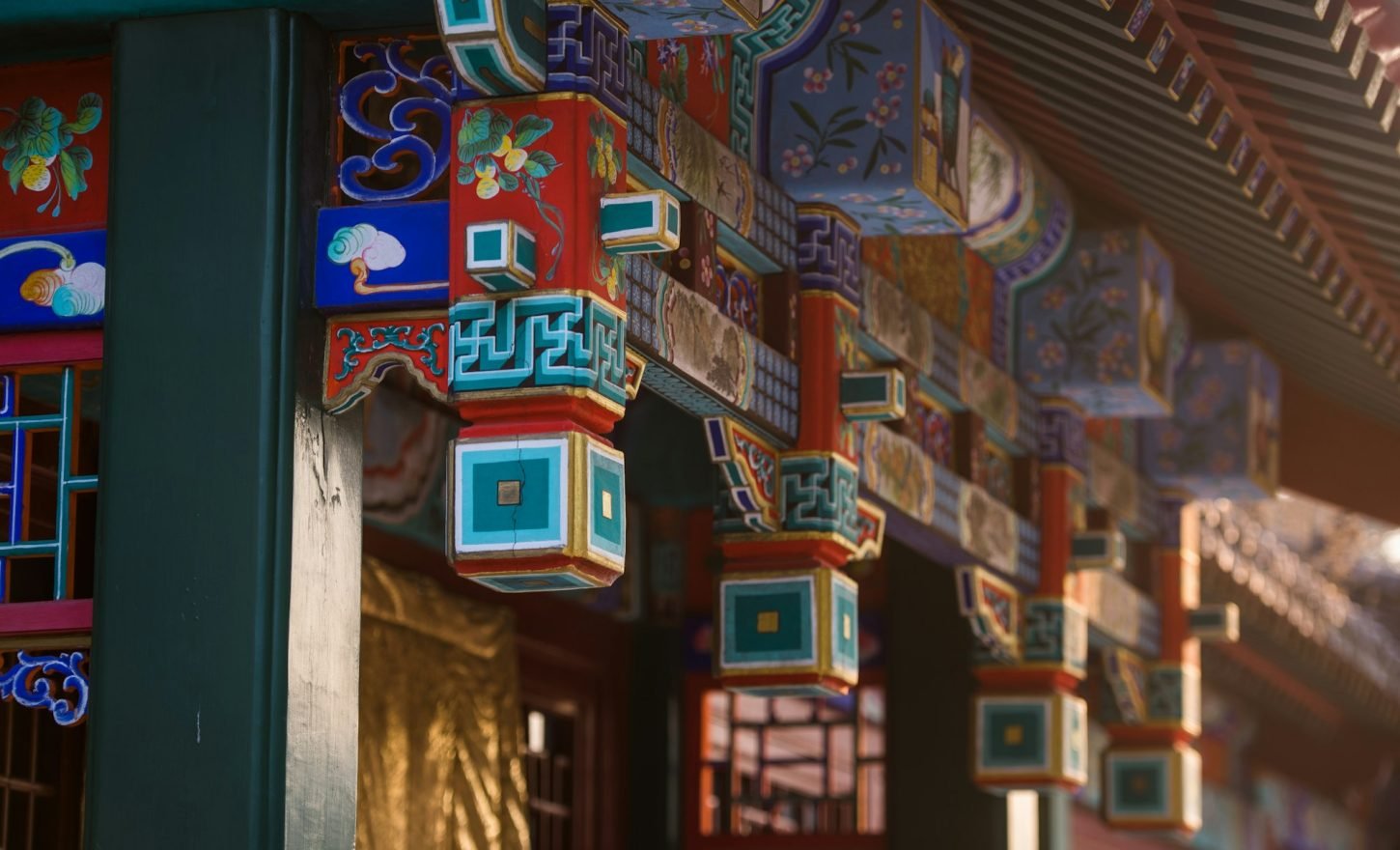 Street of Old chinese asian city on a sunset at hongluo temple