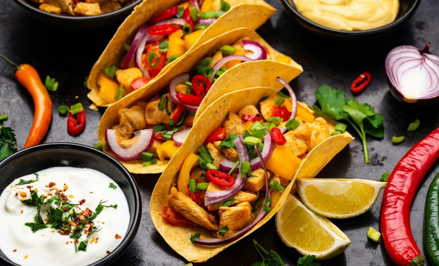 Traditional Mexican tacos with meat